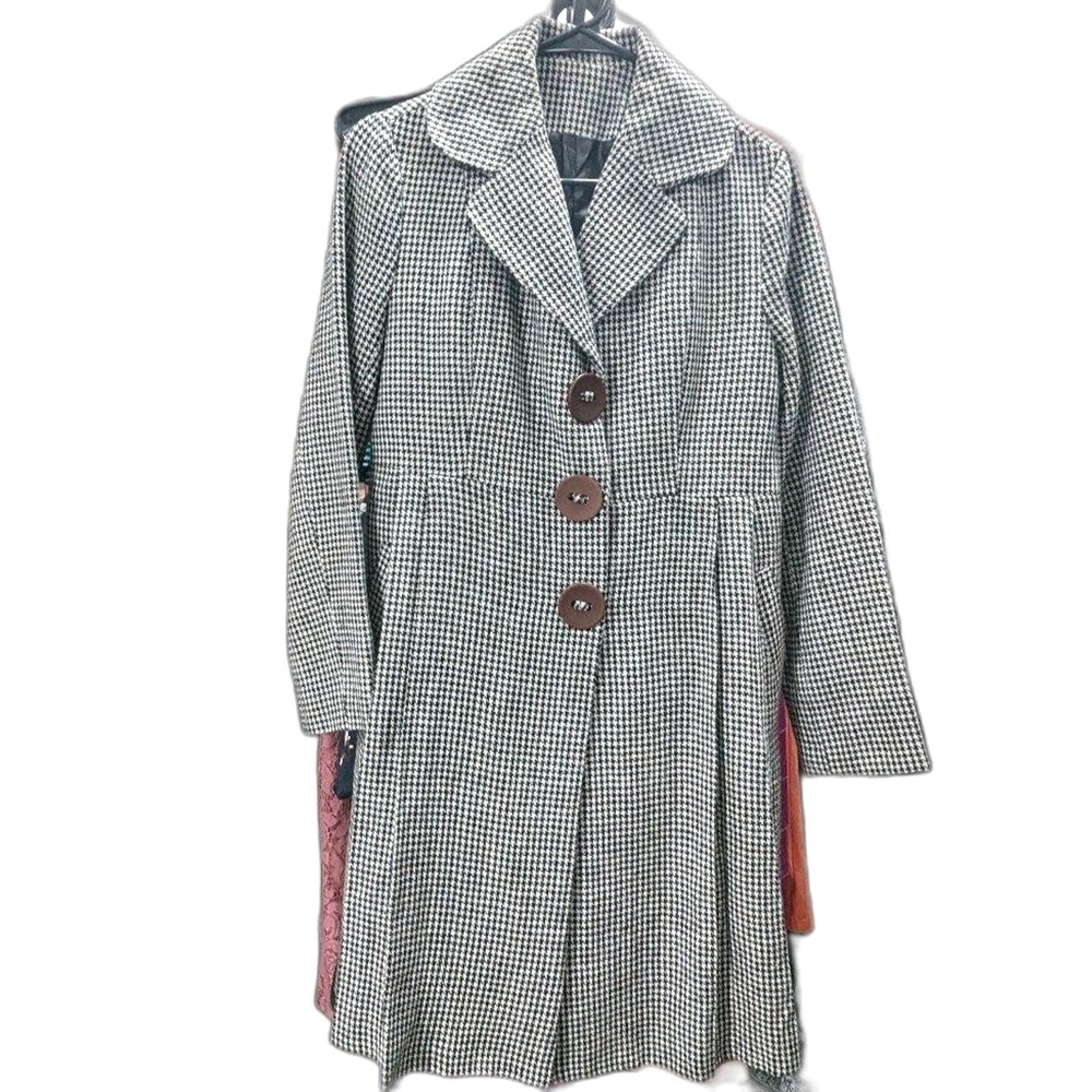Dark Academia Houdstooth Long Coat Preppy Old Money Lightweight Jacket M